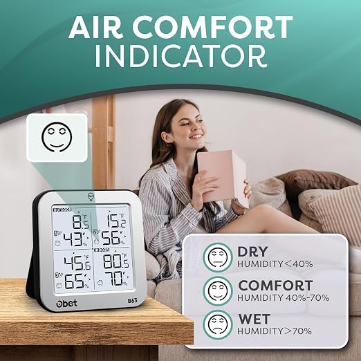 Indoor Outdoor Thermometer Wireless with 3 Sensors Weather Station Temperature Humidity Monitor 500ft Range and Adjustable