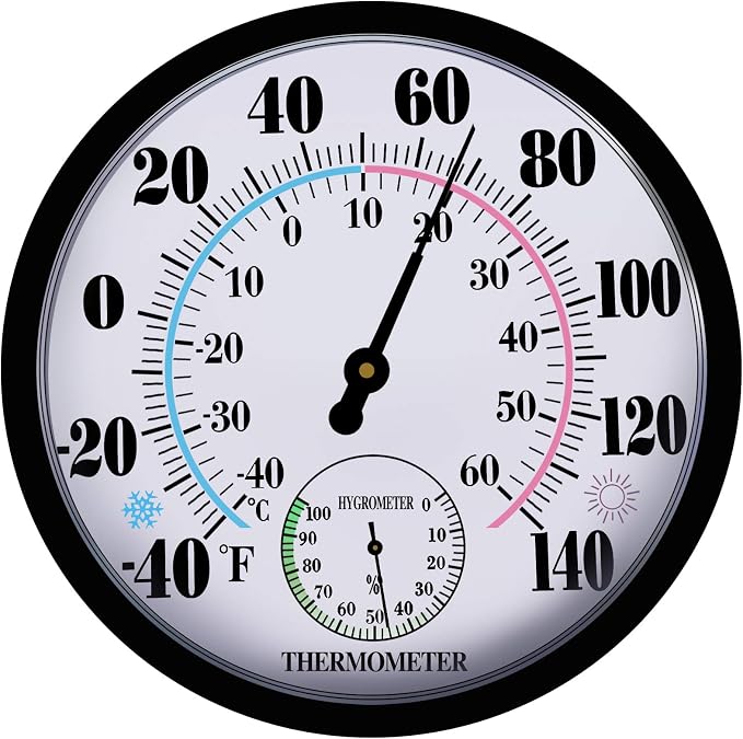 Indoor Outdoor Thermometers Hygrometer - 10 Inch Outdoor Thermometer for Patio, No Battery Needed Large Outside Thermometer