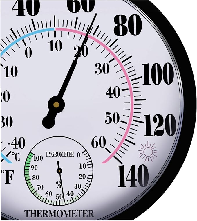 Indoor Outdoor Thermometers Hygrometer - 10 Inch Outdoor Thermometer for Patio, No Battery Needed Large Outside Thermometer