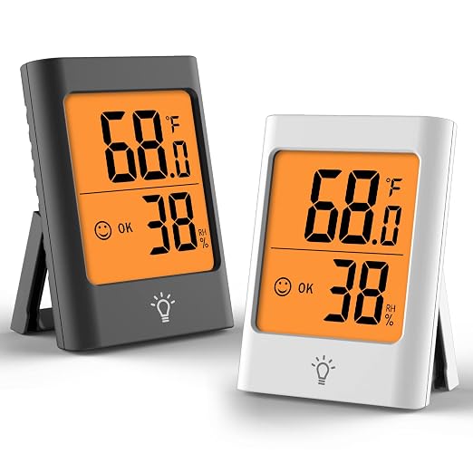 Indoor Thermometer for Home, 2pack Hygrometer Humidity Meter Humidity Sensor with Backlight for Bedroom Greenhouse Garage.
