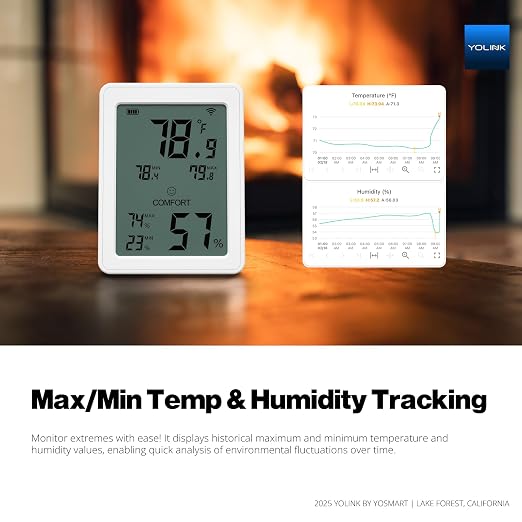Indoor Thermometer Hygrometer YS8023 with LCD Comfort Display, Magnetic Mount for Kitchen Use, Max/Min Tracking, alternate