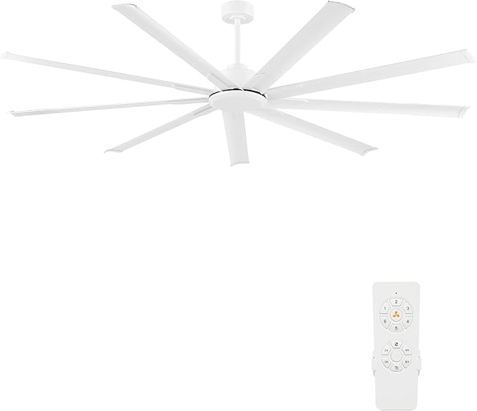 Industrial Ceiling Fan No Light 84", 9 Aluminum Blades, 6 Speed Remote Control, Reversible DC Motor, for Home and Commercial
