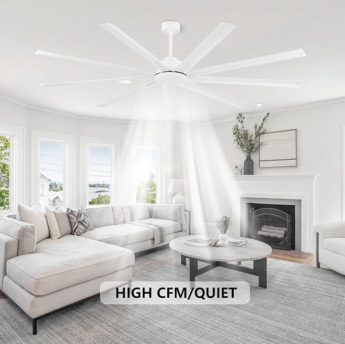Industrial Ceiling Fan No Light 84", 9 Aluminum Blades, 6 Speed Remote Control, Reversible DC Motor, for Home and Commercial
