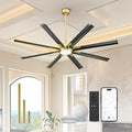Industrial Ceiling Fan With Light,72 Inch Black & Gold Ceiling Fan With 8 Aluminium Metal Blades,Works with Voice