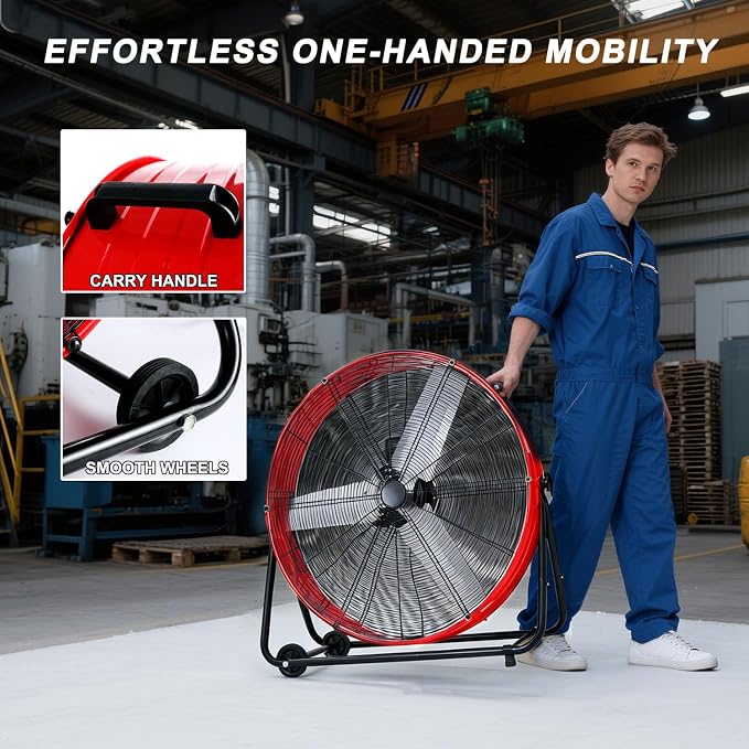 Industrial Fan 24 Inch Heavy Duty Drum 3 Speed 8900 CFM Air Circulation High Velocity Fan For Warehouse, alternate view 6