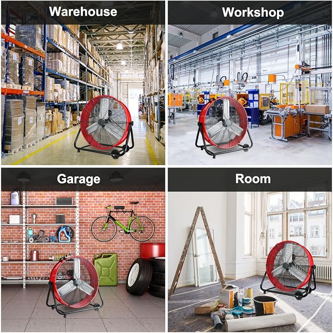 Industrial Fan 24 Inch Heavy Duty Drum 3 Speed 8900 CFM Air Circulation High Velocity Fan For Warehouse, alternate view 8