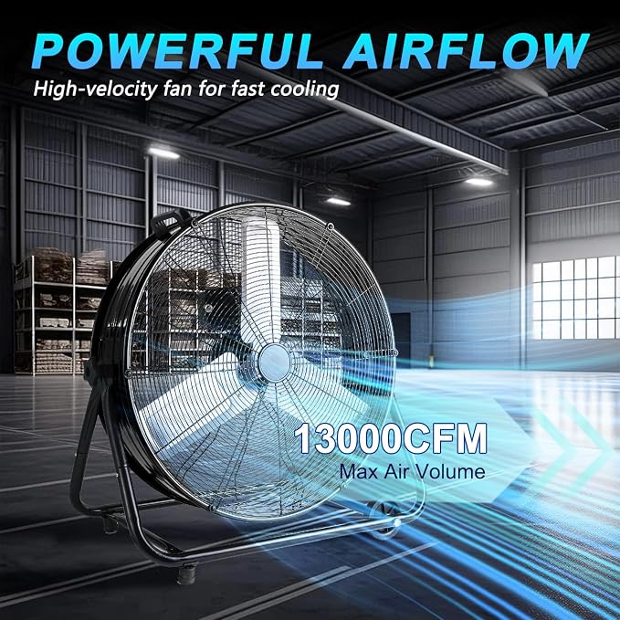 Industrial Fan 30 Inch Heavy Duty Drum 3 Speed 13000CFM Air Circulation High Velocity Fan For Warehouse, Workshop, Factory