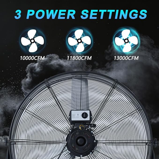 Industrial Fan 30 Inch Heavy Duty Drum 3 Speed 13000CFM Air Circulation High Velocity Fan For Warehouse, Workshop, Factory