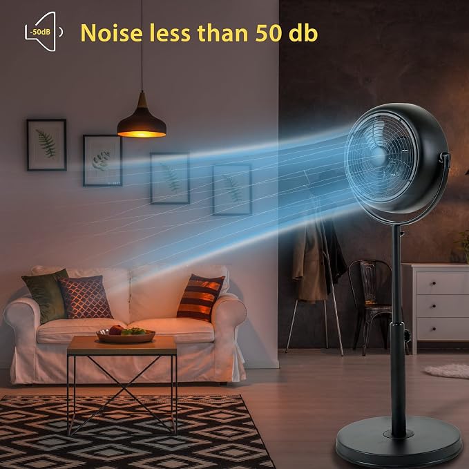 Industrial Retro Pedestal Fan, 360° Rotatable Stand Fan, 3 Speed Adjustable, Adjustable Height Pedestal Stand Fan, alternate