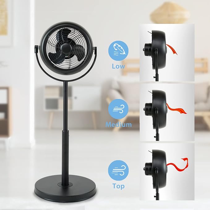 Industrial Retro Pedestal Fan, 360° Rotatable Stand Fan, 3 Speed Adjustable, Adjustable Height Pedestal Stand Fan, alternate