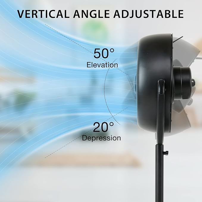 Industrial Retro Pedestal Fan, 360° Rotatable Stand Fan, 3 Speed Adjustable, Adjustable Height Pedestal Stand Fan, alternate