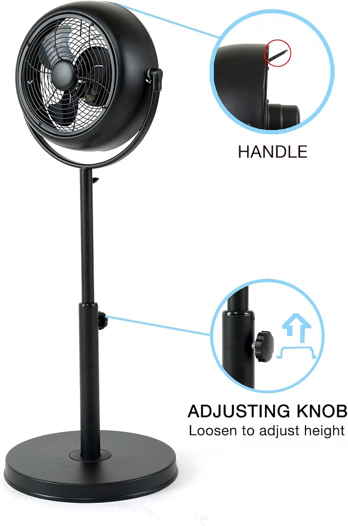 Industrial Retro Pedestal Fan, 360° Rotatable Stand Fan, 3 Speed Adjustable, Adjustable Height Pedestal Stand Fan, alternate