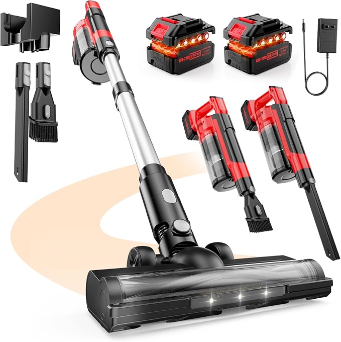 60KPa Cordless Vacuum Cleaner for Home, 700W Pet Vacuum, 70-Min Runtime, Lightweight, Rechargeable 8000mAh Dual