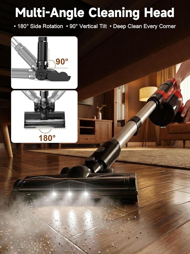 60KPa Cordless Vacuum Cleaner for Home, 700W Pet Vacuum, 70-Min Runtime, Lightweight, Rechargeable 8000mAh Dual