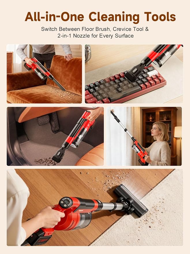 60KPa Cordless Vacuum Cleaner for Home, 700W Pet Vacuum, 70-Min Runtime, Lightweight, Rechargeable 8000mAh Dual
