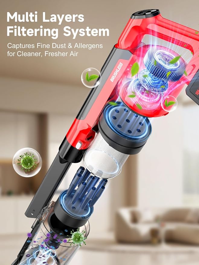 60KPa Cordless Vacuum Cleaner for Home, 700W Pet Vacuum, 70-Min Runtime, Lightweight, Rechargeable 8000mAh Dual