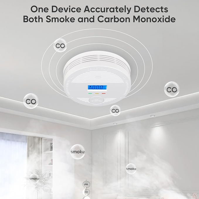 Interconnected Smoke and Carbon Monoxide Detector, 10-Year Battery Wireless Interlinked Smoke & CO Alarm with, alternate view