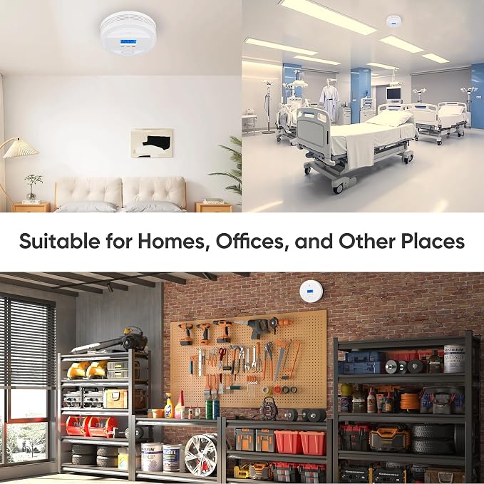 Interconnected Smoke and Carbon Monoxide Detector, 10-Year Battery Wireless Interlinked Smoke & CO Alarm with, alternate view