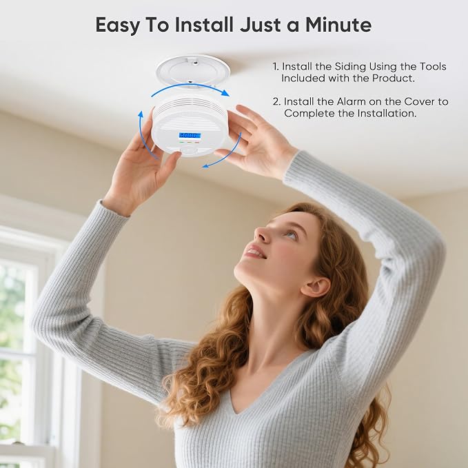 Interconnected Smoke and Carbon Monoxide Detector, 10-Year Battery Wireless Interlinked Smoke & CO Alarm with, alternate view