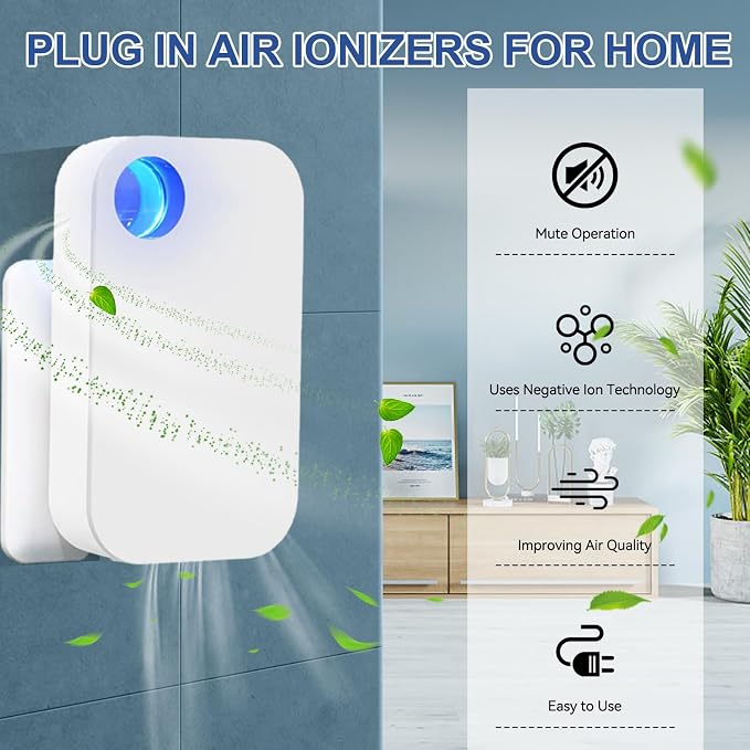 Ion Clear Air purifiers Plug in Air Ionizers for Home Portable and Quiet Ionic Air Purifiers for Bedroom Toilet Office