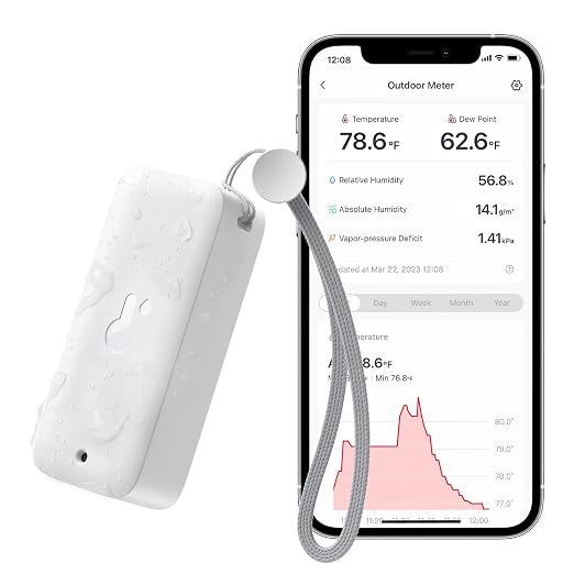 IP65 Indoor Outdoor Hygrometer Thermometer Wireless, 394ft Bluetooth Range, Refrigerator Thermometer, Dewpoint/VPD/Absolute