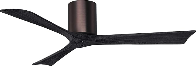 IR3H-BB-BK-52 Irene Damp Rated Flush Mount 52" Ceiling Fan with Remote & Wall Control, Silent DC Motor, 3 Matte Black Solid
