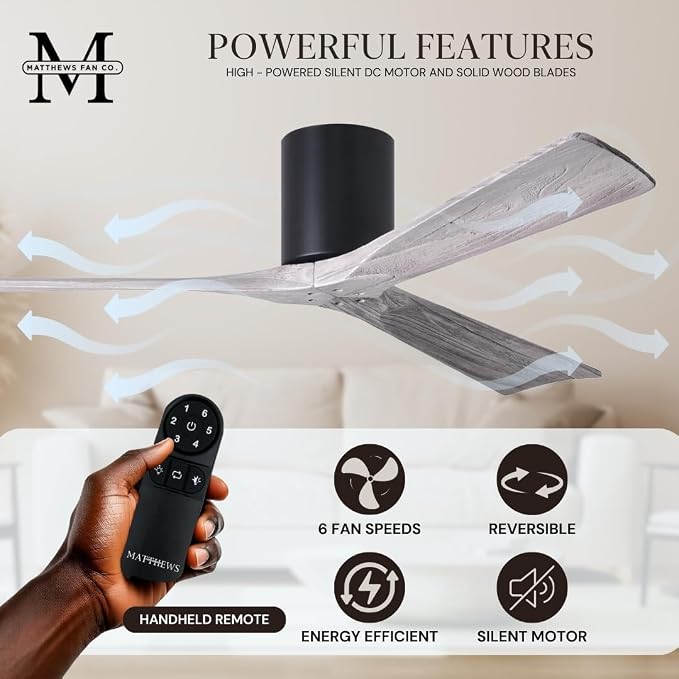 IR3H-BK-BW-72 Irene Damp Rated Flush Mount 72" Ceiling Fan with Remote & Wall Control, Silent DC Motor, 3 Barn, alternate