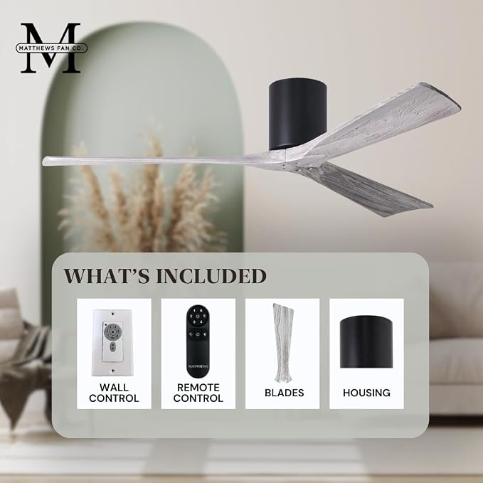 IR3H-BK-BW-72 Irene Damp Rated Flush Mount 72" Ceiling Fan with Remote & Wall Control, Silent DC Motor, 3 Barn, alternate