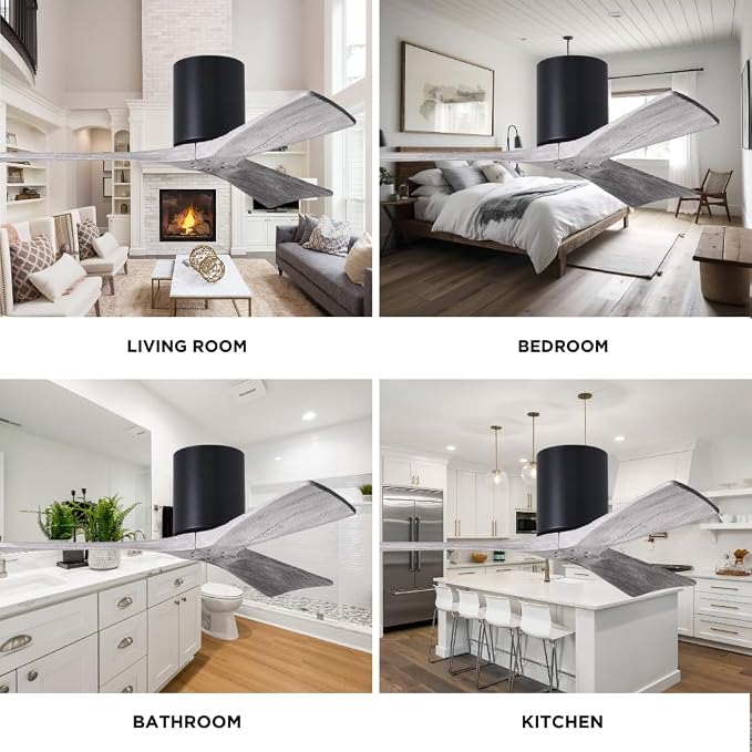 IR3H-BK-BW-72 Irene Damp Rated Flush Mount 72" Ceiling Fan with Remote & Wall Control, Silent DC Motor, 3 Barn, alternate