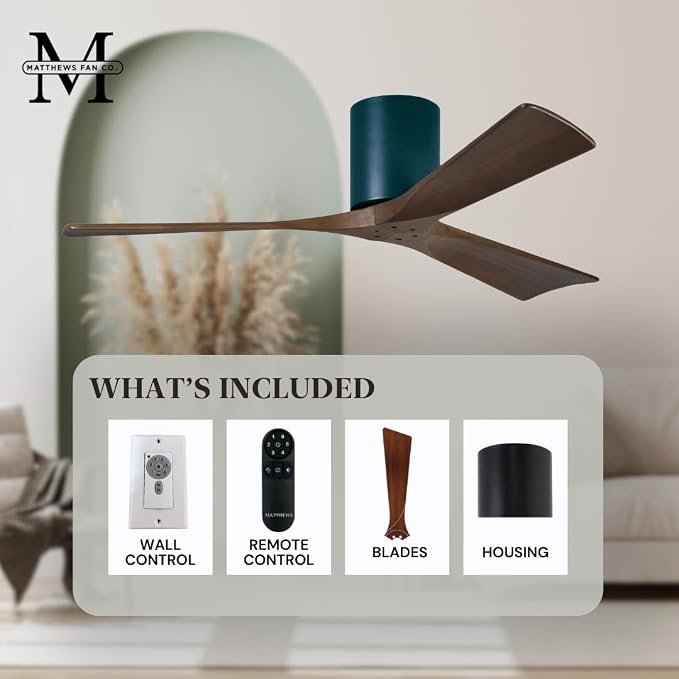 IR3H-BK-WA-72 Irene Damp Rated Flush Mount 72" Ceiling Fan with Remote & Wall Control, Silent DC Motor, 3 Walnut, alternate