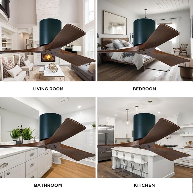 IR3H-BK-WA-72 Irene Damp Rated Flush Mount 72" Ceiling Fan with Remote & Wall Control, Silent DC Motor, 3 Walnut, alternate