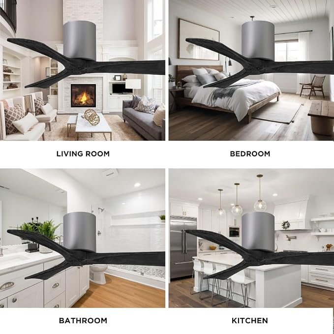 IR3H-BN-BK-42 Irene Damp Rated Flush Mount 42" Ceiling Fan with Remote & Wall Control, Silent DC Motor, 3 Matte, alternate