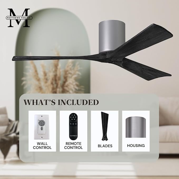 IR3H-BN-BK-72 Irene Damp Rated Flush Mount 72" Ceiling Fan with Remote & Wall Control, Silent DC Motor, 3 Matte, alternate