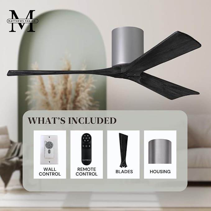 IR3H-BP-BK-52 Irene Damp Rated Flush Mount 52" Ceiling Fan with Remote and Wall Control, Silent DC Motor, 3, alternate view 3