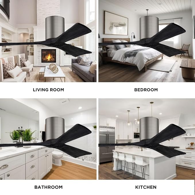 IR3H-BP-BK-52 Irene Damp Rated Flush Mount 52" Ceiling Fan with Remote and Wall Control, Silent DC Motor, 3, alternate view 8
