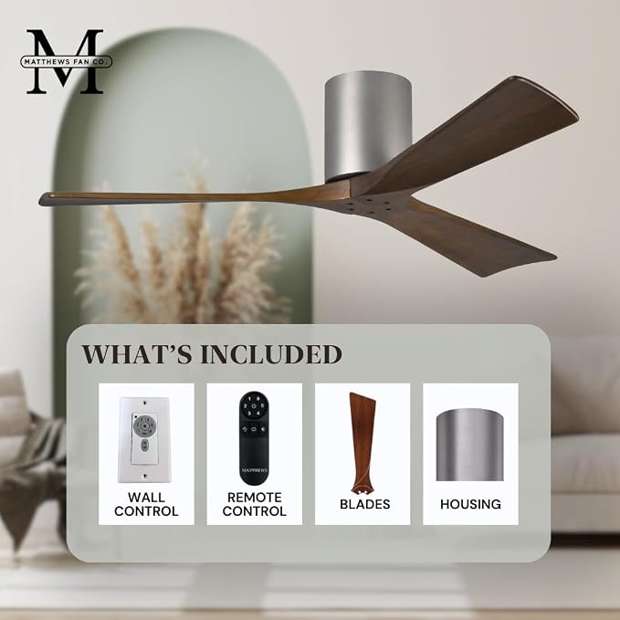 IR3H-BP-WA-72 Irene Damp Rated Flush Mount 72" Ceiling Fan with Remote & Wall Control, Silent DC Motor, 3 Walnut, alternate