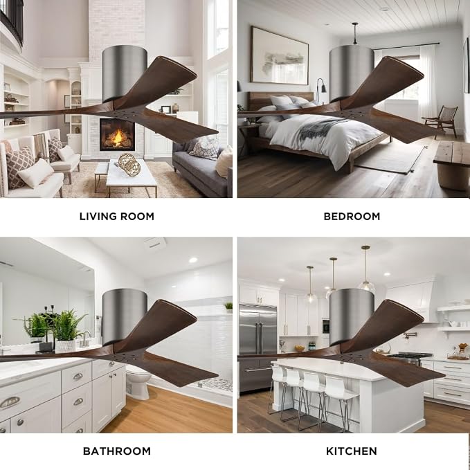 IR3H-BP-WA-72 Irene Damp Rated Flush Mount 72" Ceiling Fan with Remote & Wall Control, Silent DC Motor, 3 Walnut, alternate