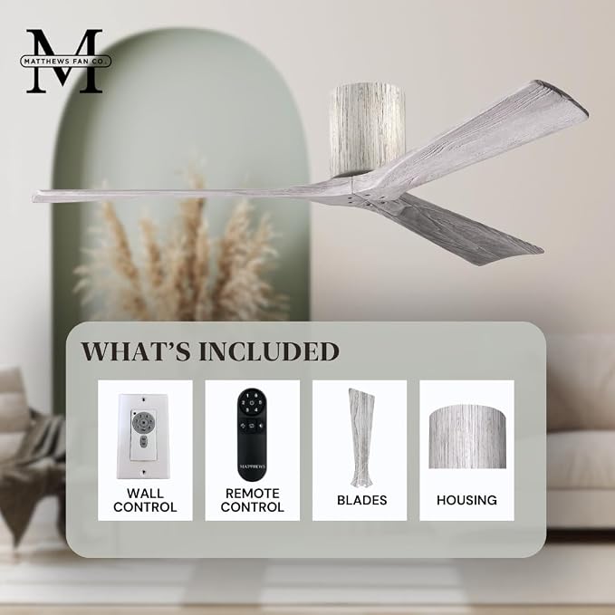 IR3H-BW-BW-52 Irene Damp Rated Flush Mount 52" Ceiling Fan with Remote & Wall Control, Silent DC Motor, 3 Solid, alternate