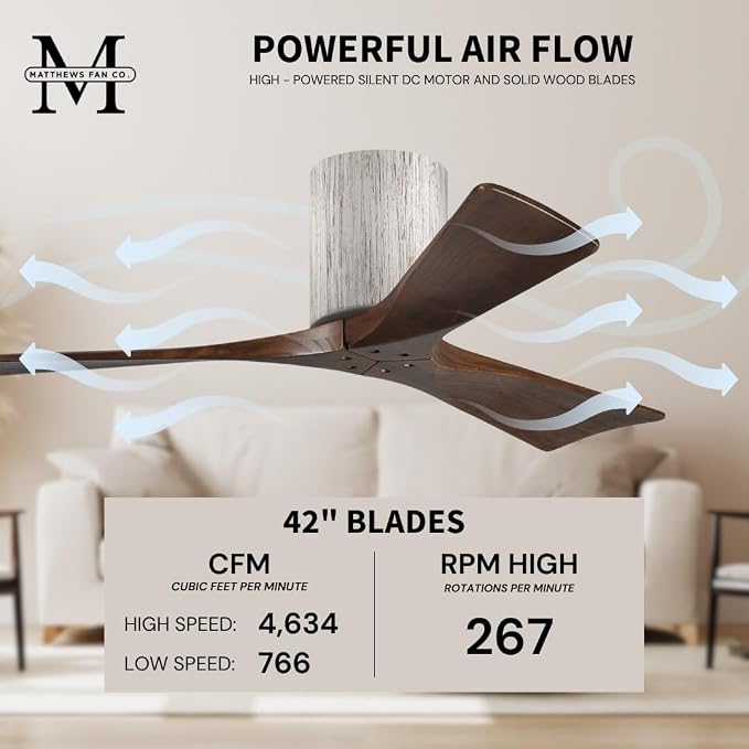 IR3H-BW-WA-42 Irene Damp Rated Flush Mount 42" Ceiling Fan with Remote & Wall Control, Silent DC Motor, 3 Walnut, alternate