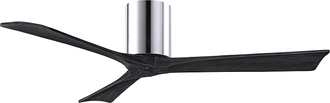 IR3H-CR-BK-52 Irene Damp Rated Flush Mount 52" Ceiling Fan with Remote & Wall Control, Silent DC Motor, 3 Matte Black Solid