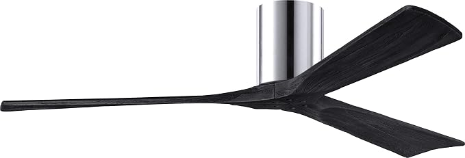 IR3H-CR-BK-60 Irene Damp Rated Flush Mount 60" Ceiling Fan with Remote & Wall Control, Silent DC Motor, 3 Matte Black Solid