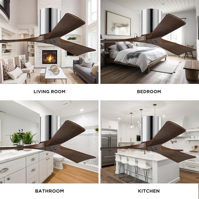 IR3H-CR-WA-52 Irene Indoor/Outdoor Damp Rated 52" Hugger Ceiling Fan with Remote & Wall Control, Silent DC Motor, 3 Walnut