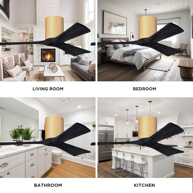 IR3H-LM-BK-52 Irene Damp Rated Flush Mount 52" Ceiling Fan with Remote & Wall Control, Silent DC Motor, 3 Matte Black Solid