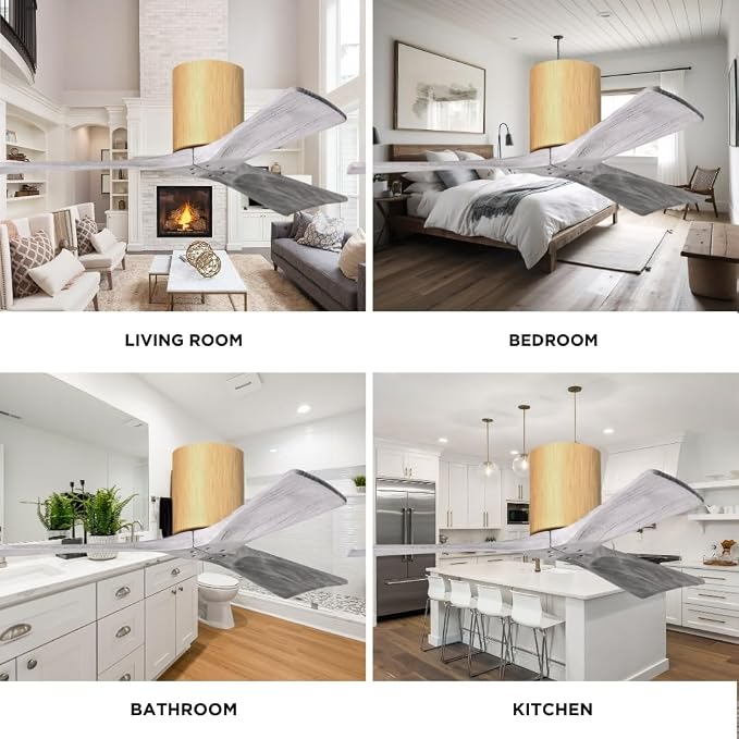 IR3H-LM-BW-60 Irene Damp Rated Flush Mount 60" Ceiling Fan with Remote & Wall Control, Silent DC Motor, 3 Barn Wood Tone
