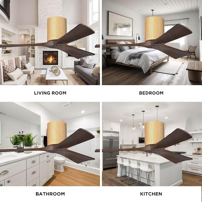 IR3H-LM-WA-42 Irene Damp Rated Flush Mount 42" Ceiling Fan with Remote & Wall Control, Silent DC Motor, 3 Walnut Tone Solid