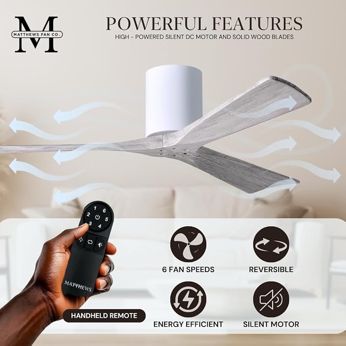 IR3H-WH-BW-52 Irene Indoor/Outdoor Damp Rated 52" Hugger Ceiling Fan with Remote & Wall Control, Silent DC Motor, 3 Barn Wood