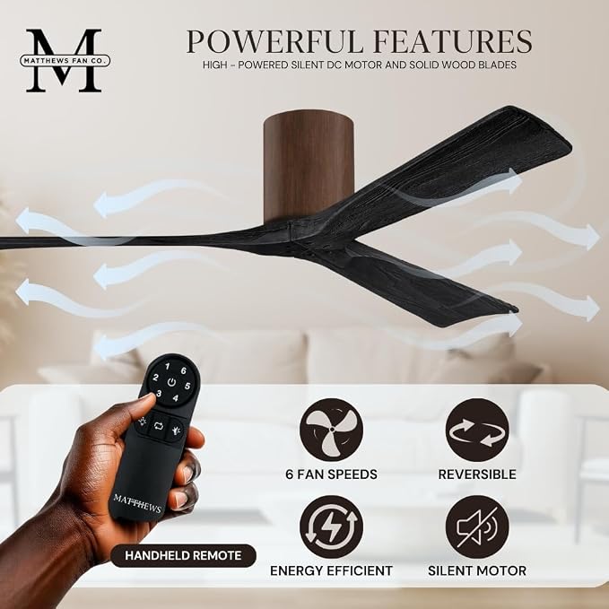 IR3H-WN-BK-72 Irene Damp Rated Flush Mount 72" Ceiling Fan with Remote & Wall Control, Silent DC Motor, 3 Matte, alternate