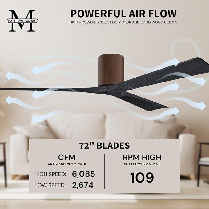 IR3H-WN-BK-72 Irene Damp Rated Flush Mount 72" Ceiling Fan with Remote & Wall Control, Silent DC Motor, 3 Matte, alternate