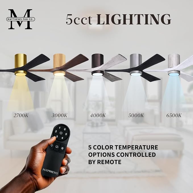 IR3HLK-CR-WA-42 Irene Damp Rated Flush Mount 42" Ceiling Fan with Light and Remote & Wall Control, Silent DC Motor, 3 Solid