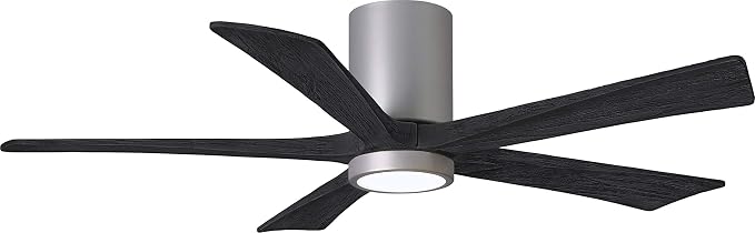 IR5HLK-BN-BK-52 Irene 52" Damp Rated Flush Mount Ceiling Fan with Light and Remote & Wall Control, Silent DC Motor, Solid